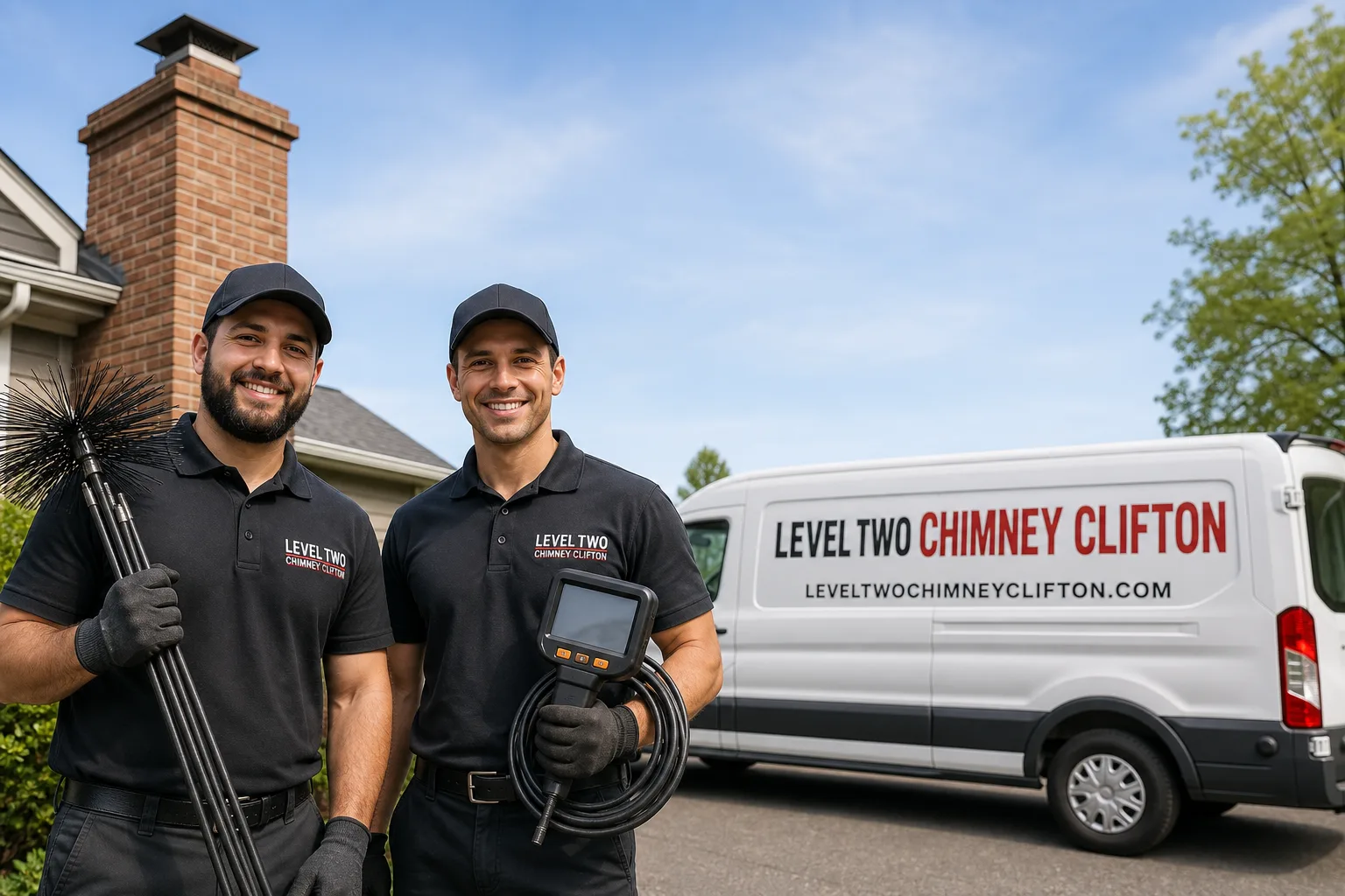 Level Two Chimney Clifton chimney cleaning service vehicle and crew in Clifton, NJ